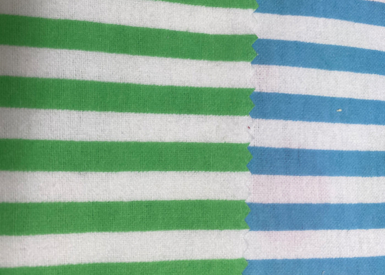 Medium Weight Green And White Cotton Flannel Fabric Striped Design